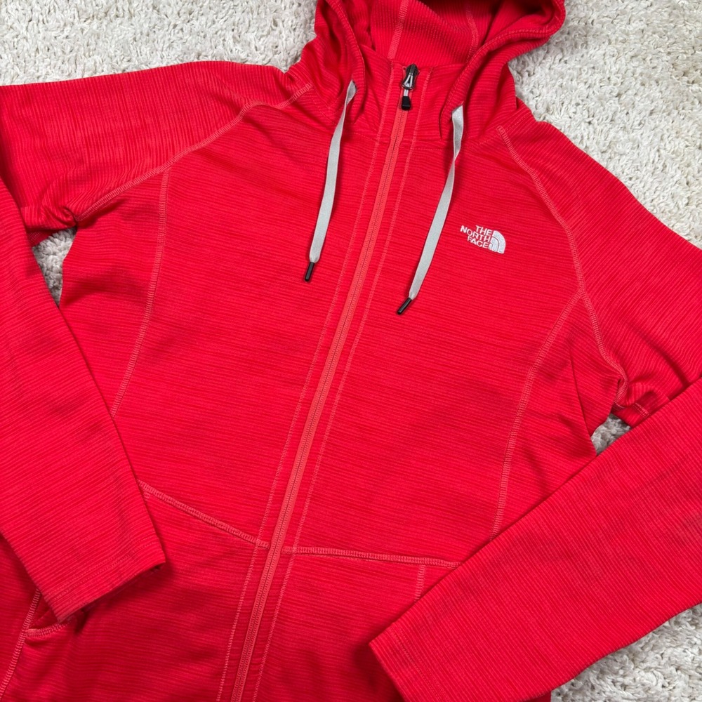 The North Face Full Zip Hoodie Womens Medium Red Textured Fleece TCN3